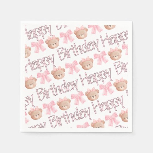 Rosa Coquette Bears und Ribbons Serviette (Vorderseite)