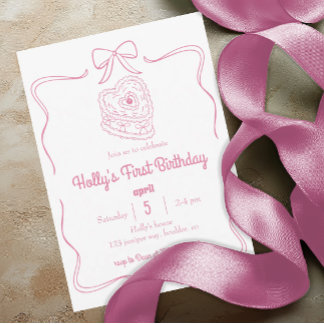 Rosa Coquette Bow 1. Geburtstag Blush Pink Bow Einladung