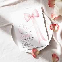 Rosa Coquette Bow 1. Geburtstag Einladung
