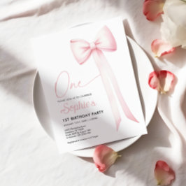 Rosa Coquette Bow 1. Geburtstag Einladung