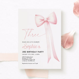Rosa Coquette Bow 3. Geburtstag Einladung