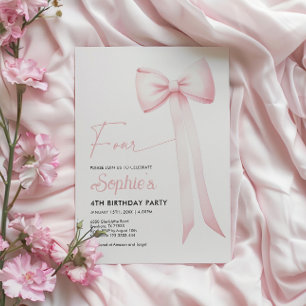 Rosa Coquette Bow 4. Geburtstag Einladung