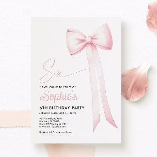 Rosa Coquette Bow 6. Geburtstag Einladung