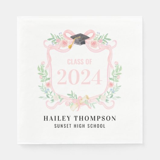 Rosa Coquette Bow | Abschluss Jahr Wappen Serviette (Vorderseite)