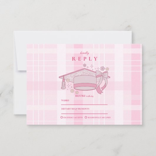 Rosa Coquette Bow Abschluss RSVP Karte (Vorderseite)