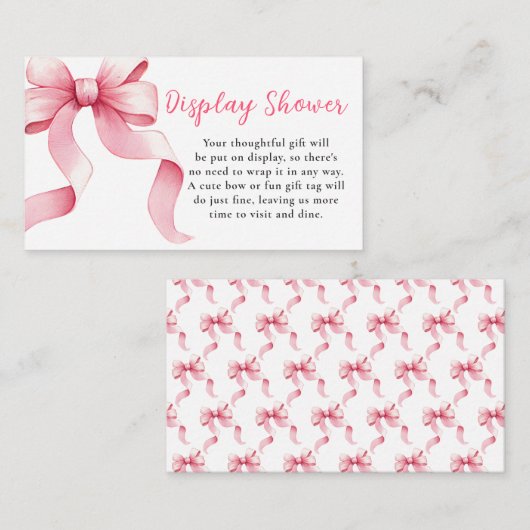 Rosa Coquette Bow Babydusche Begleitkarte (Vorne/Hinten)