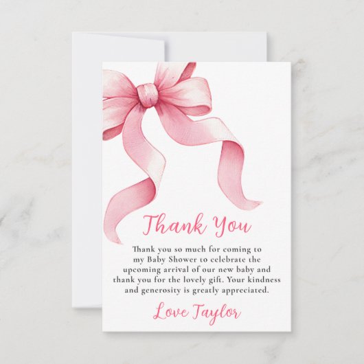 Rosa Coquette Bow Babydusche Dankeskarte (Vorderseite)