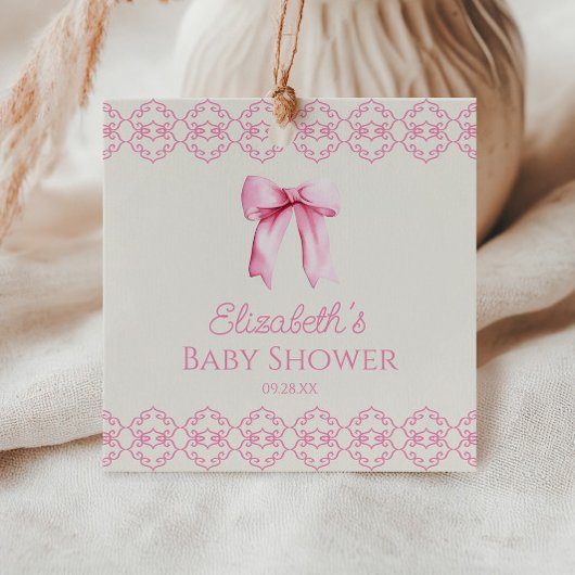 Rosa Coquette Bow Babydusche Geschenkanhänger