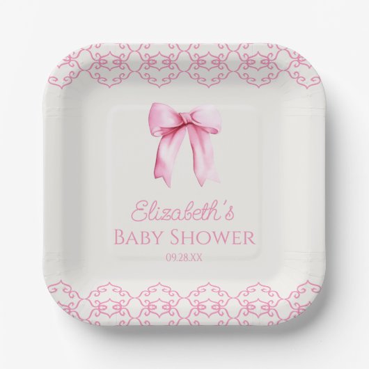 Rosa Coquette Bow Babydusche Pappteller (Vorderseite)