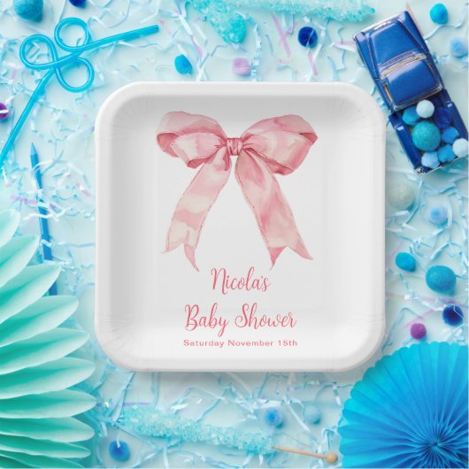 Rosa Coquette Bow Babydusche Pappteller (Party)