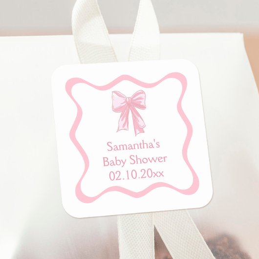 Rosa Coquette Bow Babydusche Quadratischer Aufkleber