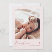 Rosa Coquette Bow Blumenkreuz Taufe Foto Einladung (Rückseite)