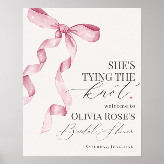 Rosa Coquette Bow Brautparty Begrüßungszeichen Poster (Vorne)