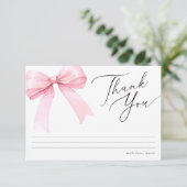 Rosa Coquette Bow Brautparty Dankeskarte (Stehend Vorderseite)