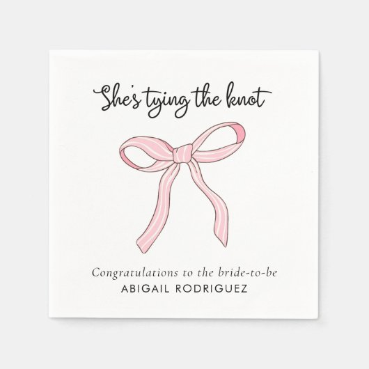 Rosa Coquette Bow Brautparty Serviette (Vorderseite)