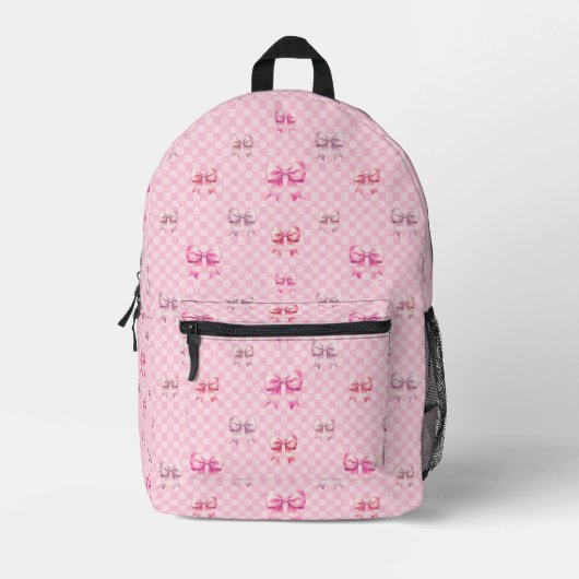 Rosa Coquette Bow Checkerboard Bedruckter Rucksack (Vorderseite)
