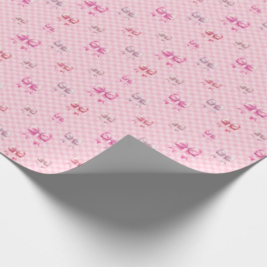 Rosa Coquette Bow Checkerboard Geschenkpapier (Ecke)