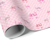 Rosa Coquette Bow Checkerboard Geschenkpapier (Rolleneckpunkt)