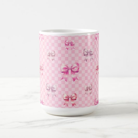 Rosa Coquette Bow Checkerboard Kaffeetasse (Mittel)