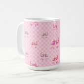 Rosa Coquette Bow Checkerboard Kaffeetasse (Vorderseite Links)
