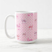 Rosa Coquette Bow Checkerboard Kaffeetasse (Links)