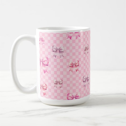 Rosa Coquette Bow Checkerboard Kaffeetasse (Links)