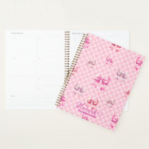 Rosa Coquette Bow Checkerboard Planer
