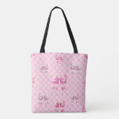 Rosa Coquette Bow Checkerboard Tasche (Rückseite)