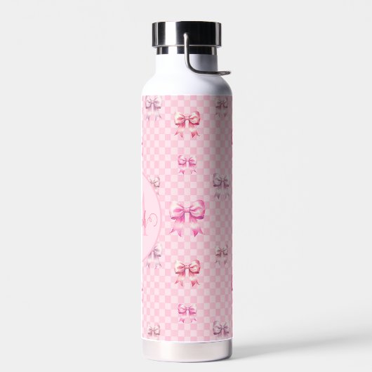 Rosa Coquette Bow Checkerboard Trinkflasche (Links)