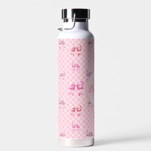 Rosa Coquette Bow Checkerboard Trinkflasche (Rechts)