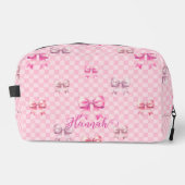 Rosa Coquette Bow Checkerboard Waschbeutel (Vorderseite)