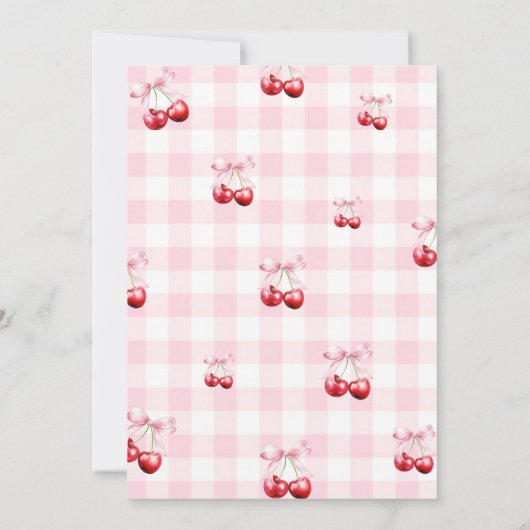 Rosa Coquette Bow Cherry auf dem Party mit Top-Bab Einladung (Rückseite)