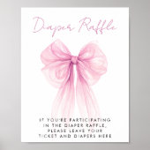 Rosa Coquette Bow Diaper Raffle Baby Girl Dusche Poster (Vorne)
