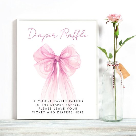 Rosa Coquette Bow Diaper Raffle Baby Girl Dusche Poster