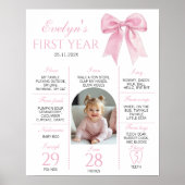 Rosa Coquette Bow Erstes Jahr Foto Meilenstein Poster (Vorne)