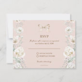 Rosa Coquette Bow Floral Wedding RSVP Karte (Vorderseite)