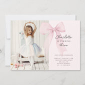 Rosa Coquette Bow Foto Geburtstag Einladung (Vorderseite)