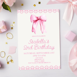 Rosa Coquette Bow Geburtstagsparty Einladung