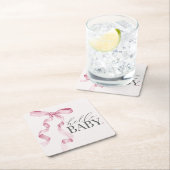 Rosa Coquette Bow Girl Babydusche Dekoration Rechteckiger Pappuntersetzer (Vor Ort)
