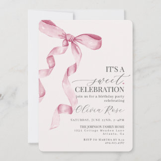 Rosa Coquette Bow Girl Geburtstagsparty Einladung