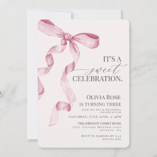 Rosa Coquette Bow Girl Geburtstagsparty Einladung