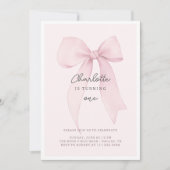 Rosa Coquette Bow Girl's Birthday Einladung (Vorderseite)