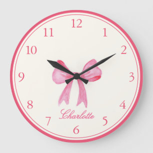 Rosa Coquette Bow Große Wanduhr