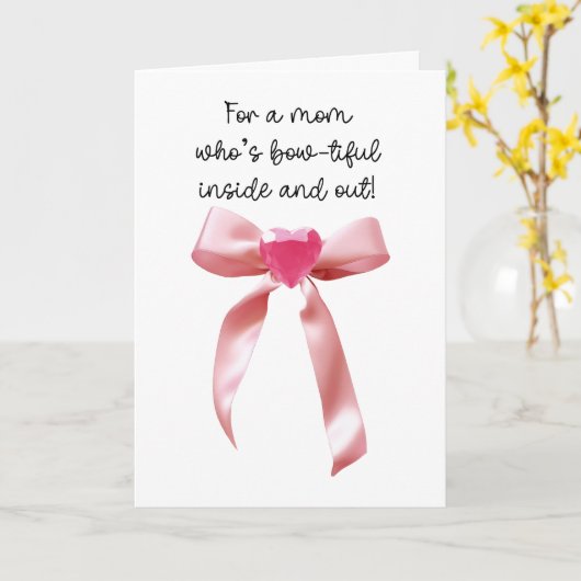 Rosa Coquette Bow Heart Gem Mama Karte (Gelbe Blume)