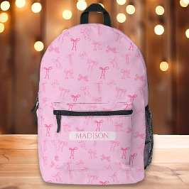 Rosa Coquette Bow Individuelle Name Bedruckter Rucksack