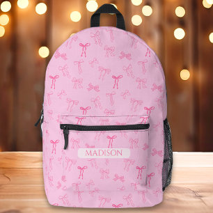 Rosa Coquette Bow Individuelle Name Bedruckter Rucksack