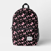 Rosa Coquette Bow Individuelle Name Schwarz Bedruckter Rucksack (Vorderseite)