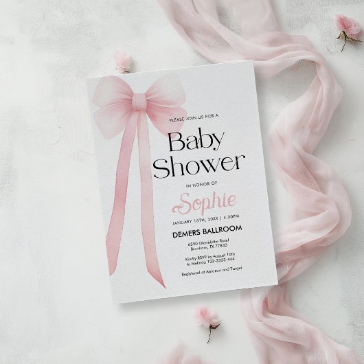 Rosa Coquette Bow Kinderdusche Einladung