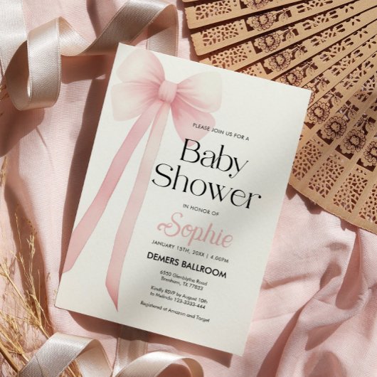 Rosa Coquette Bow Kinderdusche Einladung