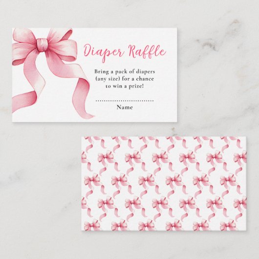 Rosa Coquette Bow Kinderdusche Windelwindeln Begleitkarte (Vorne/Hinten)